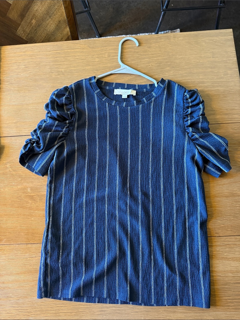 Loft Navy Striped Puff-Sleeve Tee